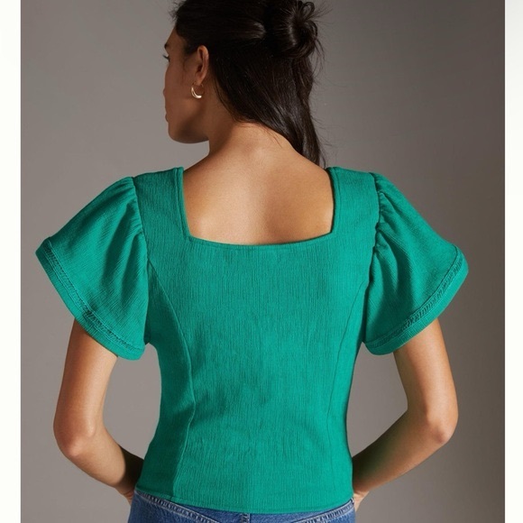 Anthropologie Dolan Left Coast Green Button Front Flutter Sleeve Top Size XS - Picture 3 of 13